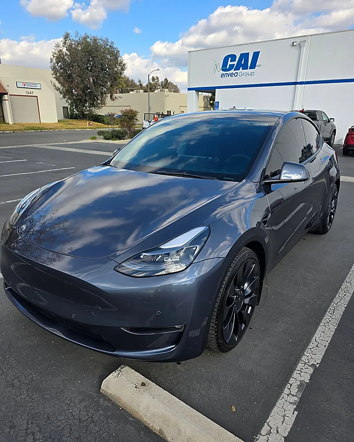 Gray Tesla after detailing